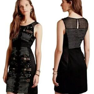 ANTHROPOLOGIE Savu Sheath Dress Black Lace Brocade by Moulinette Soeurs NEW